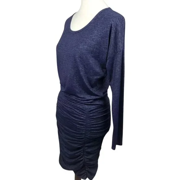 Athleta Tulip Dress 1X Plus Shale Heather Blue Ruched Long Sleeve Sheath Soft - Picture 4 of 7